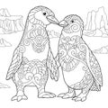 Zentangle stylized penguin couple Royalty Free Stock Photo