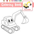 Coloring page Excavator cartoon character perspective view vector illustration Royalty Free Stock Photo