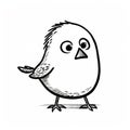 Minimalistic Cartoon Bird Doodle On White Background