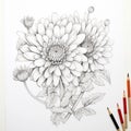 Detailed Chrysanthemum Line Art: Wild Flowers Top-down Illustration