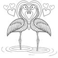 Coloring page with Flamingo in love, zentangle hand drawing illustration tribal totem bird for adult Coloring books or tattoos, l