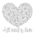 Coloring page flower heart Royalty Free Stock Photo