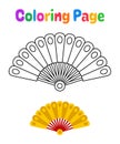 Coloring page with Folding Fan for kids