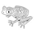 Coloring page with frog in patterned style.