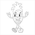 Coloring page with Fruit Funny Retro Groovy Cartoon Hippie Character. Comic Pineapple Character on white background Royalty Free Stock Photo