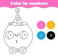 Coloring page with funny cartoon face. Color by numbers picture for toddlers and kids. Educational children game Royalty Free Stock Photo