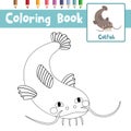 Coloring page Funny Catfish animal cartoon character vector illustration Royalty Free Stock Photo