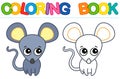 Coloring page funny grey home mouse. Vector coloring book for childrens activity