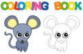 Coloring page funny grey home mouse. Educational tracing coloring book for childrens activity