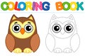 Coloring page funny owl. Educational tracing coloring book for childrens activity