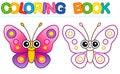 Coloring page funny smiling butterfly insect. Vector coloring book for childrens activity