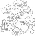 Coloring page. Help the Eskimo find the way to igloo
