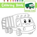 Coloring page Garbage Truck cartoon character perspective view vector illustration