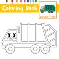 Coloring page Garbage Truck cartoon character side view vector illustration Royalty Free Stock Photo