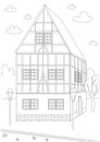 Architecht Germany coloring page for anti stress therapy, outline vector stock illustration with a page house to print in adult