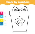 Coloring page with giftbox. Color by numbers picture for toddlers and kids. Educational children game