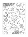 Coloring page with gingerbread man walking outdoor