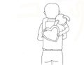 coloring page girl holding a heart sign while being hugged by her father