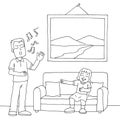 coloring page a girl laughs when she hears her father sing