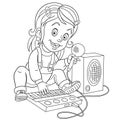 Coloring page with girl singing and playing piano