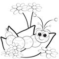 Coloring page - Grub and flowers Royalty Free Stock Photo