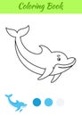 Coloring page happy dolphin. Coloring book for kids. Educational activity for preschool years kids and toddlers with cute animal. Royalty Free Stock Photo