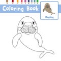 Coloring page Happy Dugong animal cartoon character vector illustration