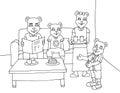 coloring page happy family of bears gathered in the living room