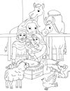 Coloring page happy family and pet welcoming their baby
