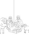 Coloring page happy family welcoming their baby