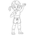 Coloring page with happy girl waving hand Royalty Free Stock Photo