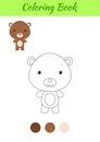 Coloring page happy little baby bear. Coloring book for kids. Educational activity for preschool years kids and toddlers with cute