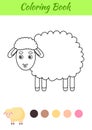 Coloring page happy sheep. Coloring book for kids. Educational activity for preschool years kids and toddlers with cute animal. Royalty Free Stock Photo