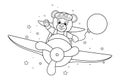 Coloring page Teddy Bear flying on an airplane Royalty Free Stock Photo