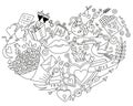 Coloring page Happy Valentines Day Hand Drawing Vector design set