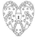 Coloring page in heart form for Valentines day or wedding activity