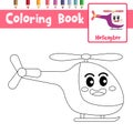 Coloring page Helicopter cartoon character side view vector illustration