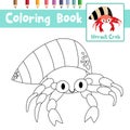 Coloring page Hermit Crab animal cartoon character vector illustration