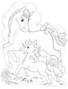 Cartoon horse and foal coloring