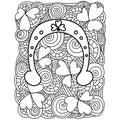 Coloring page with horseshoe for St. Patrick`s day, ornate patterns for festive activity