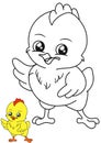 Coloring page illustration with cute cartoon chicken baby. Chick. Farm animals. Printable. Hand-drawn image. Cartoon drawing
