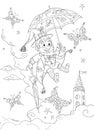 Coloring page illustration of Ole Lukoje with magic umbrella