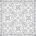 Coloring Page Illustration in Square Format for Adults, Flower Rose Pattern Design Black and White