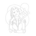 Coloring page illustration, vector outline girl with lettering So What - independent emotional girl with grin, isolated