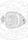 Coloring page with imperial fish angel on a white background, outline vector stock illustration with the seabed as anti stress