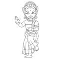 Coloring page with indian dancing girl Royalty Free Stock Photo