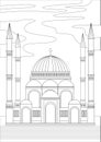 Coloring page with islamic mosque as a concept of oriental architecture, outline vector stock vector illustration as anti stress