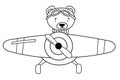 Coloring Page For Kids: Bear Pilot Flying An Airplane, For Children'S Creativity