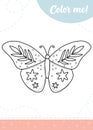 Coloring page for kids with cartoon butterfly
