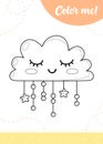 Coloring page for kids with cartoon cloud